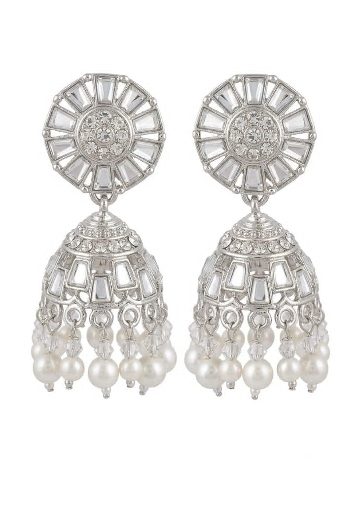 Silver-Tone Floral Jhumka Earrings